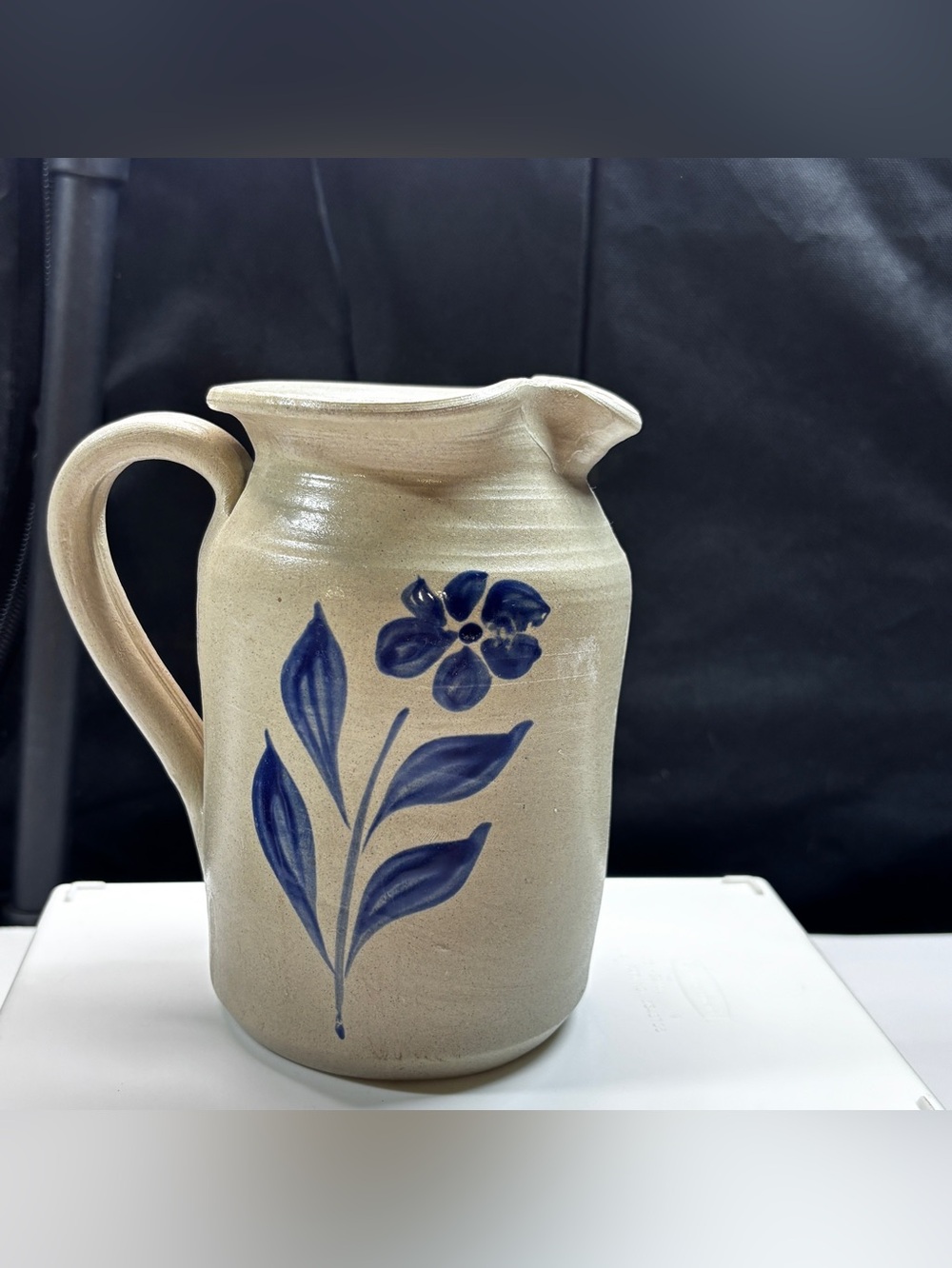WILLIAMSBURG POTTERY SALT GLAZE 6” PITCHER BLUE COBALT Vtg